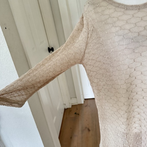Krazy Kat Sz L Cream Open Knit Long Sleeve Lace Tunic Sweater Cottagecore Fairy - Picture 3 of 10